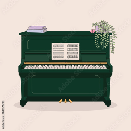 A vintage grand piano with black and white keys is an elegant musical instrument, often used for classical music