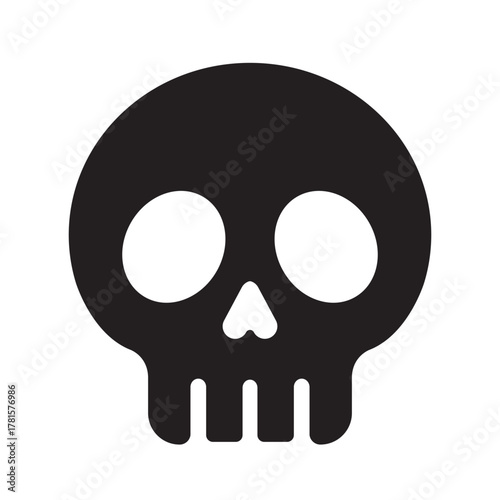 A bold black silhouette of a skull with large circular eye sockets and a small triangular nose. This minimalist design represents the classic symbol of death and danger, often used in Halloween themes