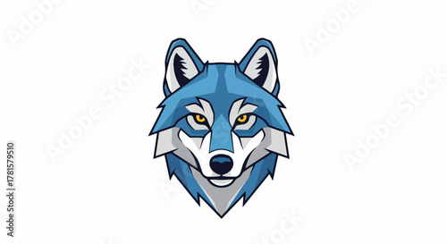 Illustration of a blue wolf head with yellow eyes on a white background.
