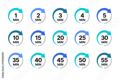 Set Timer Icons Isolated on White Background