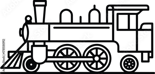 Steam Train Line Art Vector, Retro Locomotive Outline Illustration for Transport, Travel, and Retro Logo Use