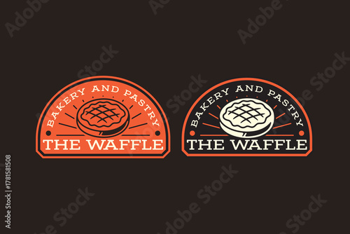 Waffle pastry retro badge logo design set for bake shop. Breakfast sweet dessert vintage emblem element design pack for bakery. Baked treat patch vector illustration set for food and restaurant