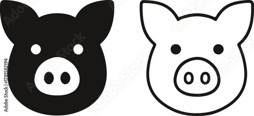 Two pig faces, one in black silhouette, one in outline