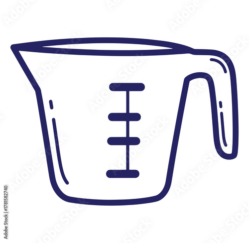 Simple illustration of a measuring cup with handle and measurement indication in outline style