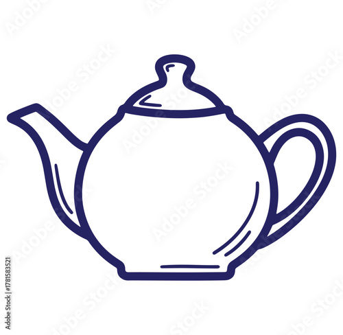 Simple line art illustration of a classic tea pot for beverages and tea time