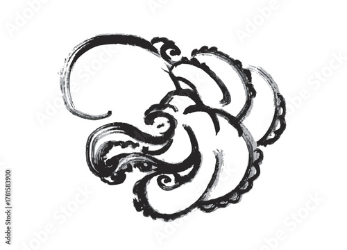 タコ　墨絵　イラスト