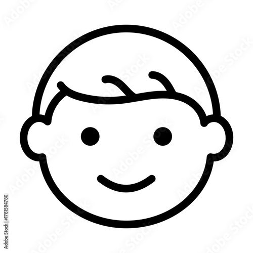 Line icon of smiling boy representing joy and childhood