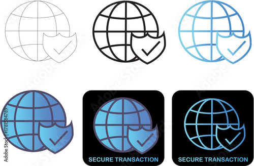 Secure Global Transaction Icons Clean, Minimalist Set for Online Safety