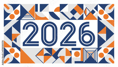 Vibrant 2026 New Year Design with Geometric Shapes and Modern Flair, Perfect for Holiday Greetings and Celebrations, originally a scalable vector graphic