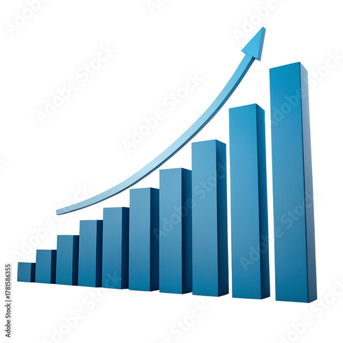 Bar chart showing growth with arrow going up on transparent background