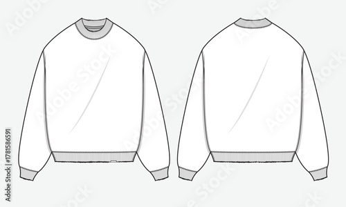 Sweatshirts technical flat drawing vector mockup template.