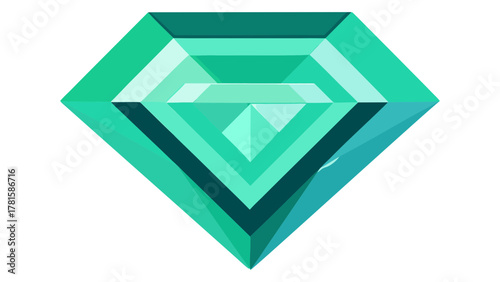 Stylized, faceted gemstone vector icon in a vibrant turquoise and emerald green gradient. Clean, modern, flat design graphic representing luxury, treasure, wealth, value, jewelry, or a digital asset.