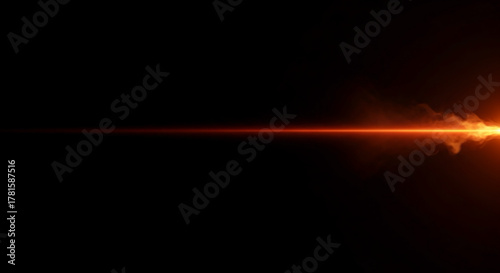 Fiery Orange Light Beam Overlay Effect on Black Background with Smoke Smear and Glowing Particles for Motion Graphics