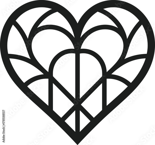 Black stained glass heart vector on white background