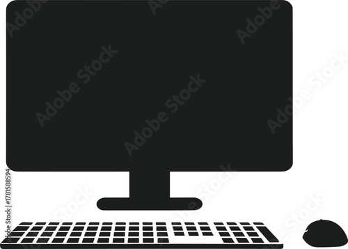 Black computer monitor keyboard and mouse silhouette