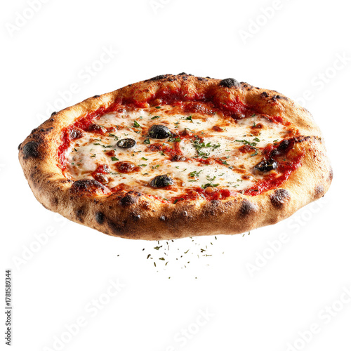 Classic Italian pizza Margherita with tomato sauce, mozzarella cheese, and basil isolated on white background, traditional Neapolitan cuisine concept
