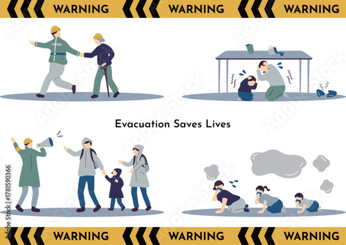 災害から避難する人達	
