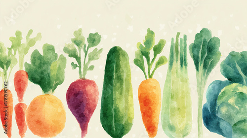 美味しい野菜の水彩画風イラスト