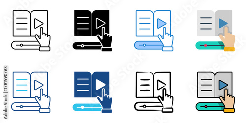 video tutorial icon set multiple style collection 
