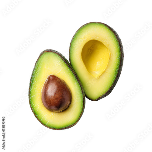 Fresh avocado half with seed, isolated on transparent background