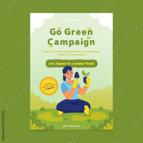 Go Green Replanting Campaign Poster Template Vector Design