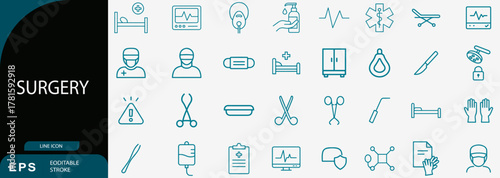 Surgery medical emergency outline icons set vector editable stroke