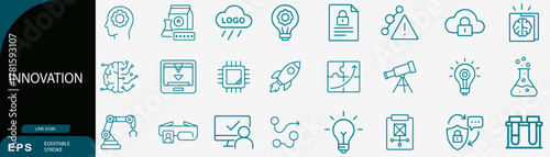Innovation science technology icon set vector line minimal design