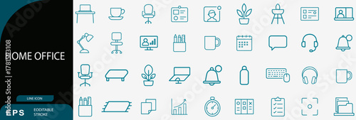 Home office work remote line icons collection vector set