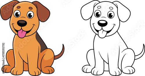 Cartoon dog illustration, coloring page outline, cute pet drawing, children activity art, happy puppy character, vector animal design, kids coloring sheet