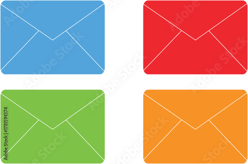 Set of email and mail icons with envelopes, letters, and messages for web and business communication design