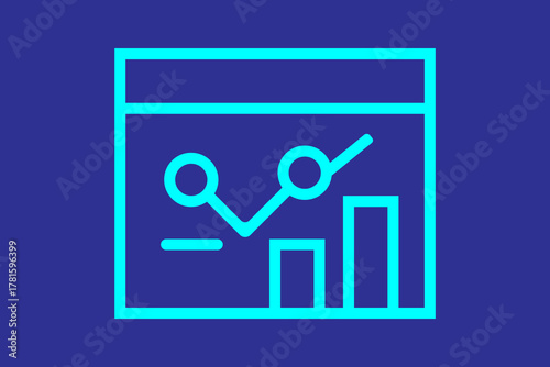 The image shows a turquoise outline of a data dashboard on a dark blue background