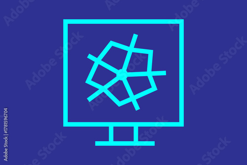 The image is a minimalist, neon-blue line-art icon set against a solid, dark blue or indigo background.