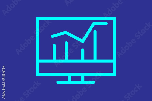 The icon features a desktop monitor or screen displaying a combined chart, representing data analysis and tracking performance on a digital device.