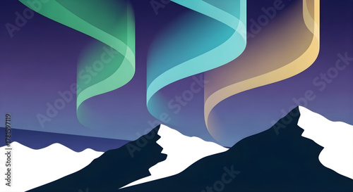 Aurora Borealis Flat Vector Landscape