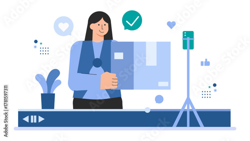 Online Influencer Promoting Business Products Flat Vector Illustration