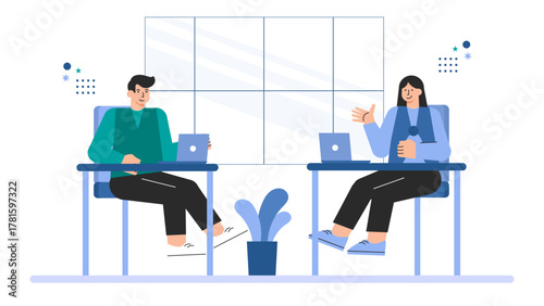Flat Design Busy Office Environment Illustration Flat Vector Illustration