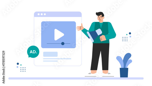 Flat Design Social Media Ads Management Flat Vector Illustration