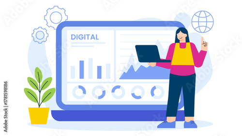 Business People Adopting Digital Transformation Flat Vector Illustration