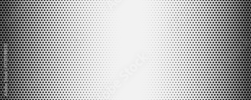 Horizontal gradient of black and white hexagon halftone texture vector illustration black and white dot background