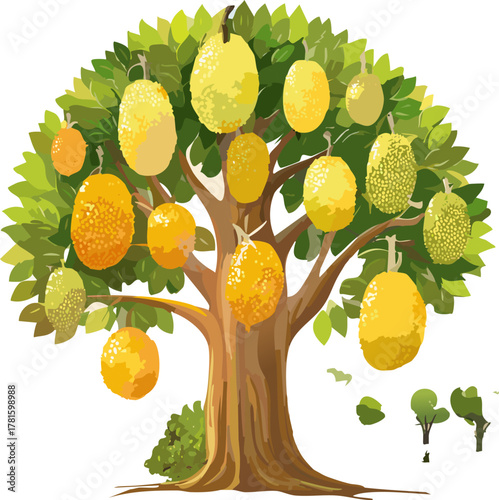 Digital Resource for Children's Books: Simplified, Brightly Colored Drawing of the Fruit Tree, Perfect for Teaching Kids about Tropical Fruits, Nature, and Healthy Eating Habits.