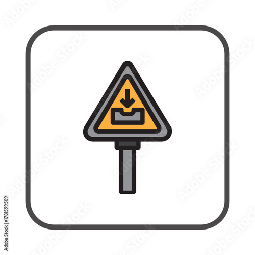 Warning Sign for Pothole on Road