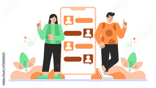 Business People Chatting Through Messaging App Flat Vector Illustration