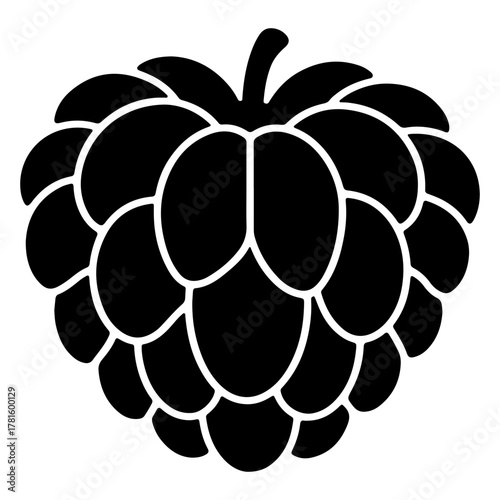 A sugar apple is shown in a black silhouette