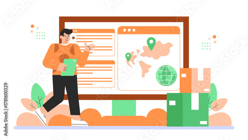 Flat Design Import Export Logistics and Shipping Flat Vector Illustration