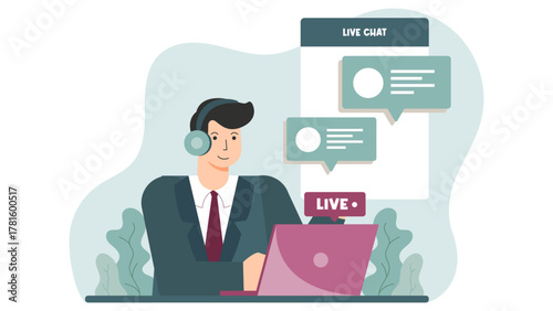 Business Customer Support Live Chat Concept Flat Vector Illustration