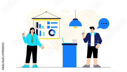 Flat Design Business Leader Giving Presentation Flat Vector Illustration