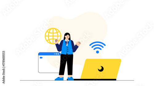 Flat Design Online Collaboration with Global Team Flat Vector Illustration