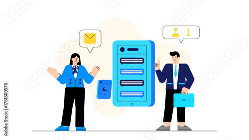 Business People Chatting Through Messaging App Flat Vector Illustration