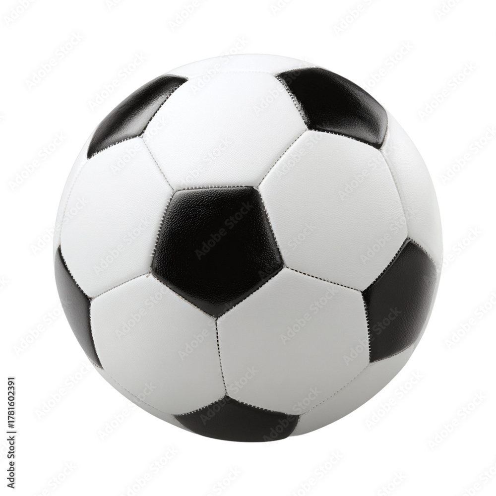 Obraz premium Classic white and blue soccer ball isolated on white background, sport equipment for football training, competition, recreation, and athletic team games