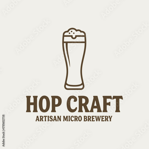 Minimalist Logo Design of Hop Craft Outline Beer Glass with Foam for Artisan Micro Brewery and Craft Beverage Business or Company Branding Identity Concept Vector Illustration Line Art Style.